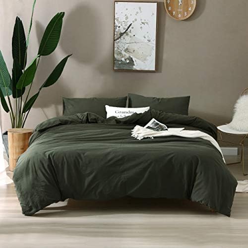 F.Y.Dreams 100% Washed Cotton Duvet Cover for Weighted Blanket 48x72 inches with 16 Ties, Zipper on Long Side/Forrest Green/Just Duvet Cover by FYDreams