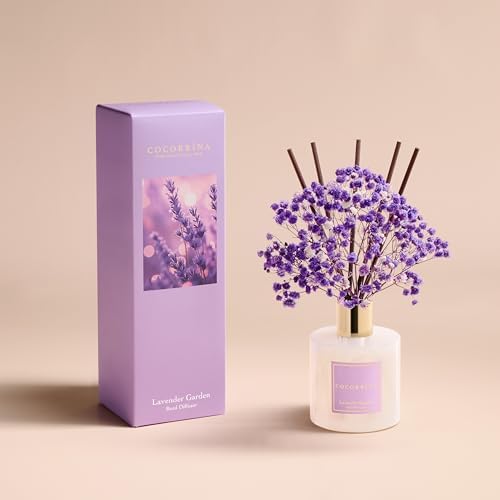 COCORRÍNA Reed Diffuser - Lavender Garden 6.7 Fl.oz Reed Diffuser Set with Sticks & Preserved Baby's Breath, Reed Diffuser for Home Bathroom Shelf Decor - Image 2