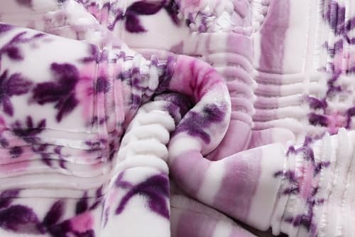 Nestl Velvet Fleece Winter Blanket - 2 Ply Heavy & Warm Korean Style - Reversible Printed Raschel Queen Size - Wrinkle & Fade Resistant - 79 x 94 Inches - Lavender - Image 4