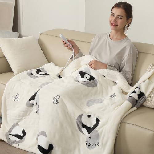 ESTINGO Electric Blanket Throw Size, 50"x60" Heated Throw Blanket for Kids, Heating Blanket with 5 Heating Levels & 4 Hours Auto Off for Couch & Bed, Ideal Gift, Beige by ESTINGO-EnjoyToastyWarm