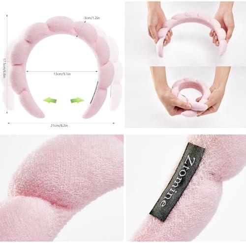 Ztomine Spa Headbands, Set of 2, Terry Cloth Headband Face Wash Headband Combo Pack - Puffy Makeup Headbands for Face Washing, Mask (Pink+Red) - Image 2