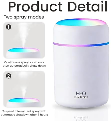 Portable Colorful Cool Mini Humidifier, USB Personal Desktop Humidifier,. Perfect for Bedroom, Office & Car(300ml, White) - Image 3