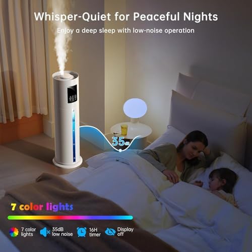2.1Gal/8L Smart Humidifier Large Room, Top Fill Humidifiers for Bedroom with Diffuser, 7 Color Lights,16H Timer, Auto Mode, APP Remote Control, 4 Levels Cool Mist Air Humidifier for Plants Home - Image 5