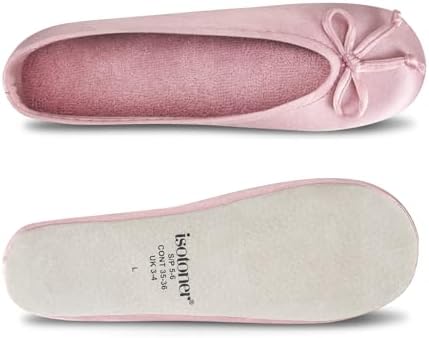 Isotoner Women's Satin Ballerina Slippers with Classic Ribbon Bow and Suede Sole - Image 4