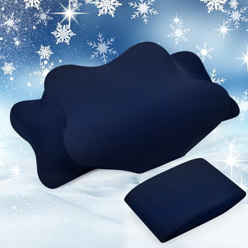 Hahafelt Cooling Cervical Neck Pillowcase,Navy Blue,Queen Size by Hahafelt