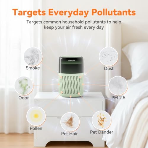 AIRROMI HEPA Air Purifier for Bedroom&Home,Pet Air Purifier for Home Pets,Removes Pet Odor,Cat Litter Smell,Dust,Smoke&Allergies,Quiet Room Air Purifier with Scents,360°Air Cleaner,A2005 Green - Image 4