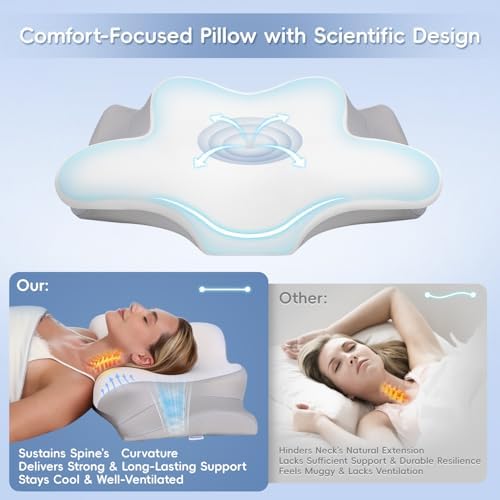 Cervical Neck Pillow, Memory Foam Pillows for Neck and Shoulder Pain Relief, 2 Heights Ergonomic Pillow with Breathable Ice Silk Cover, Neck Support Pillow for Side Sleepers,White - Image 2