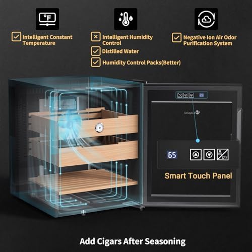 KingChii 48L Electric Cigar Humidors with Temperature Control System, Cigar Cabinet with Spanish Cedar Wood Shelves & Hygrometer, Father Day Gifts for Men (3 Layers 350 Capacity) - Image 3