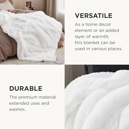Bedsure Faux Fur Fluffy Sherpa Throw Blanket Couch Twin White 60"x80" - Image 5