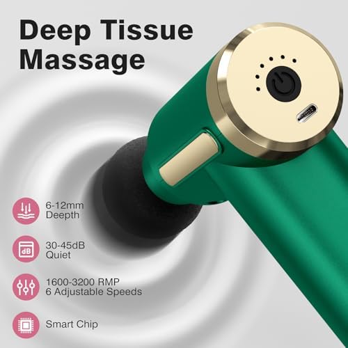cotsoco Mini Handheld Massage Gun, Deep Tissue with 6 Speeds, Cordless Muscle Massager with 4 Heads,Type-C Charging, Travel Size, Best Gifts - Image 2