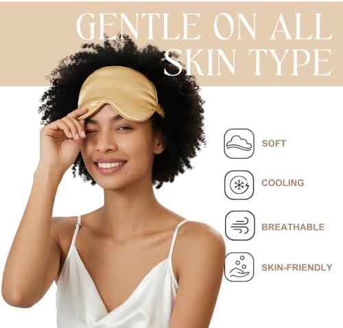 Gold Sleep Eye Mask, Blackout Silk Satin Travel Blindfold Set Women - Image 6