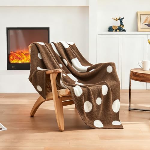 CozeCube Reversible Knit Throw Blanket, Brown White Polka Dot, 60"x80" - Image 6