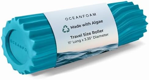 Oceanfoam Ripple Travel Foam Roller (11" x 3.35") Firm Mini Foam Roller for Physical Therapy, Deep Tissue Massage, Back Pain, High Density, Ergonomic Wave Textured, Yoga, Pilate, Exercise (Miami Blue) by Oceanfoam