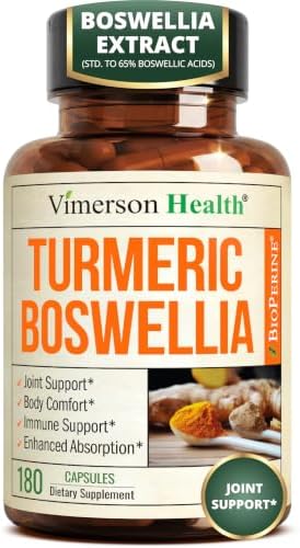 Boswellia Serrata Turmeric Curcumin Supplement: Organic Tumeric, Boswellia Extract, Ginger & BioPerine for Max Absorption – Inflammation & Joint Supplements for Men & Women – Non-GMO – 180 Capsules by VimersonHealth