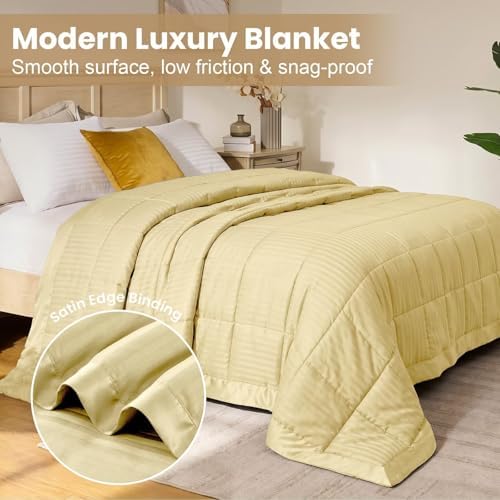 downluxe Queen Size Blanket with Satin Trim, Lightweight Down Alternative Blankets Queen Size for All Season, Machine Washable (Yellow, 90x90 Inch) - Image 3