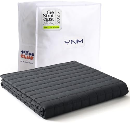 YnM Exclusive Weighted Blanket, Soothing Cotton, Smallest Compartments with Glass Beads, Bed Blanket for One Person of 140lbs, Ideal for Twin/Full/Queen Bed (48x72 Inches, 15 Pounds, Dark Grey) by YNM