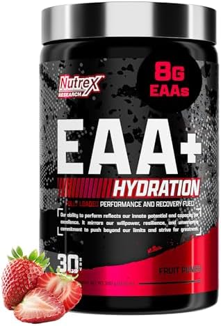 Nutrex Research EAA Hydration | EAAs + BCAA Powder | Muscle Recovery, Strength, Muscle Building, Endurance | 8G Essential Amino Acids + Electrolytes | 30 Servings (Fruit Punch) by NutrexResearch