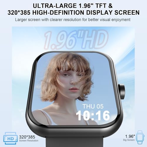Jugeman Smart Watch for Men Women, 1.96" HD Smartatch(Answer/Make Calls), 113+ Sport Modes, Activity Fitness Tracker with Heart Rate/Sleep Monitor/Pedometer/Calories, IP68 Waterproof for Android iOS - Image 2