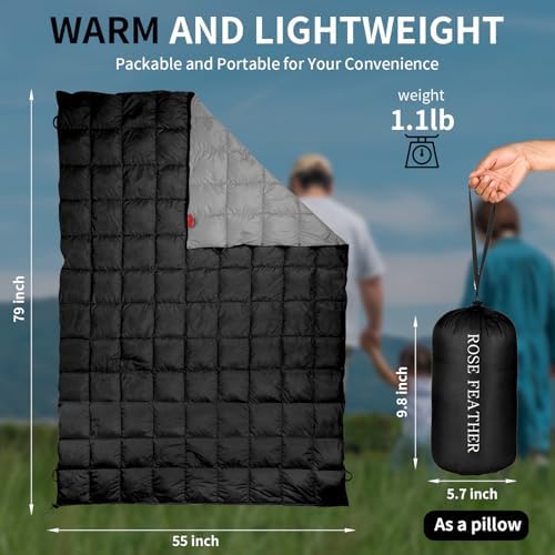 Down Camping Blanket - Lightweight, Packable, Warm & Puffy Outdoor Travel Quilt for Sleep, Hiking, Backpacking, Stadium, Festivals, Water-Resistant Sleeping Bag 55"x79" - Image 3
