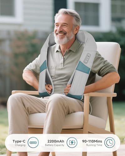 Snailax Cordless Neck Massager with Heat, Rechargeable Shiatsu Neck Back Massager for Pain Relief Deep Tissue, 4D Knead Shoulder Massager Pillow, with Portable Carry Bag, Gifts/Presents for Mom, Dad - Image 3