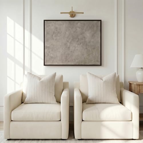 DEZENE 24x24 Beige Throw Pillow Covers Pack of 2 Soft Striped Corduroy Square Neutral Pillow Cases for Couch Sofa Bedroom Living Room Home Decor - Image 5