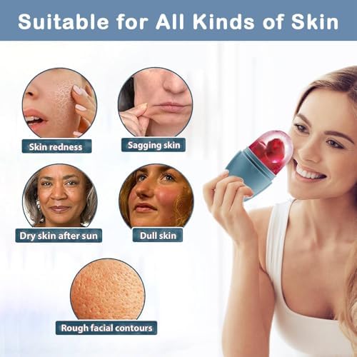 XHJRI Ice Face Roller Massager,Ice Cube Roller for Face, Eyes and Neck Naturally Conditioning and Skin Care,De-Puff Eye Bags,Reduce Migraine Pain,Reusable Massage Silicone Ice Mold (New Blue) - Image 3