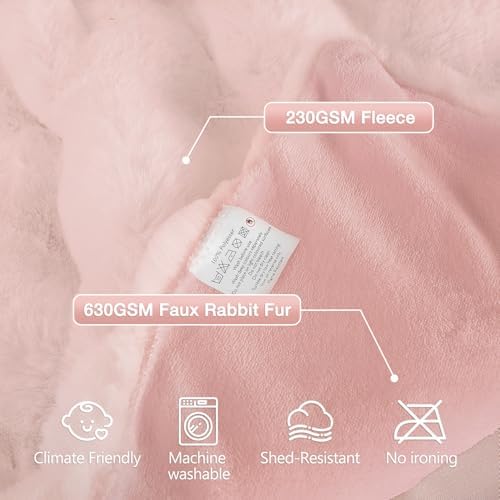ORINOVA Pink Fluffy Double Sided Blanket for Couch Living Room Faux Fur 50x60 Fuzzy Throw No Shed Blanket for Bed Soft Furry Bed Cozy Comforter Home Decor Gifts 860 GSM - Image 5