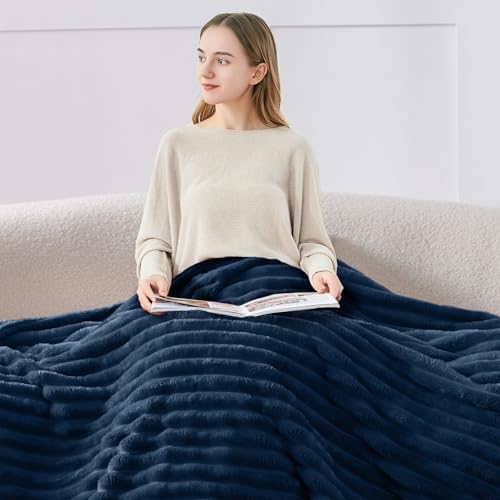 BEDELITE Ribbed Twin Blanket for Couch & Bed, Navy, 60"x80" - Image 3