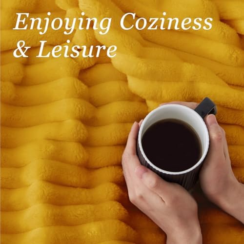 BEDELITE Ribbed Fleece Throw Blanket for Couch, Mustard Yellow, 50"x60" - Image 5