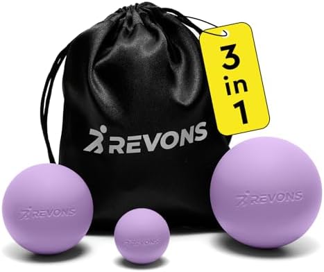 3 in 1 Massage Ball Set - Lacrosse Balls for Myofascial Release, Back Pain Relief, Face Fitness, Trigger Points, Yoga, Physical Therapy, Muscle Recovery and Soft Deep Tissue Massage (Purple) by REVONS