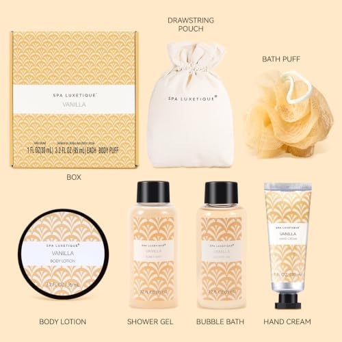 Spa Luxetique Gifts for Women, 6 Pcs Vanilla Womens Spa Gift Set with Hand Cream, Body Lotion, Birthday Christmas Anniversary Gift Baskets for Her - Image 2