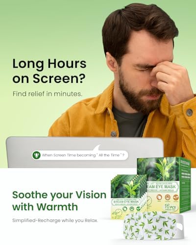 16 Packs Steam Eye Masks for Dry Eyes, Self Heating Warm Compress Green Tea - Image 2