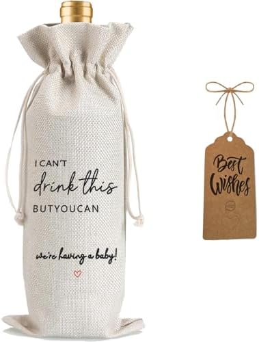 1Pcs Pregnancy Announcement Wine Bag New Mom Dad Pregnancy Announcement for Grandparents Parents Aunt friends with 1Pcs Kraft Blessing Cards and natural jute rope by Yourloveisourmotivation%EF%BC%81