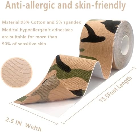 SOON GO Kinesiology Tape Pro 2 Rolls, 2 Inch High Elasticity Sports Tape Therapeutic Pain Relief–Physio Tape for Muscle Recovery & Joint Support, Waterproof & Hypoallergenic & Breathable–Camo - Image 2