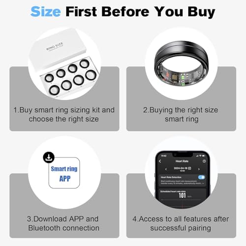 Smart Ring Health Tracker for Men/Women,Fitness Ring Sleep Tracker,Fast Charging for Long-Lasting Use,for Pedometer Exercise,Monitor Sleep, Heart Rate, Stress,Waterproof (Black, 9) - Image 7