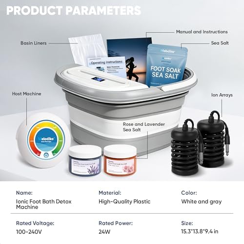 Ionic Foot Bath Detox Machine, Premium Ion Foot Spa for Home Use, Includes 3 Sea Salts (Original/Rose/Lavender), 2 Ion Arrays & Accessories, Perfect for Parents/Seniors/Partner/Self (Foldable Basin) - Image 6