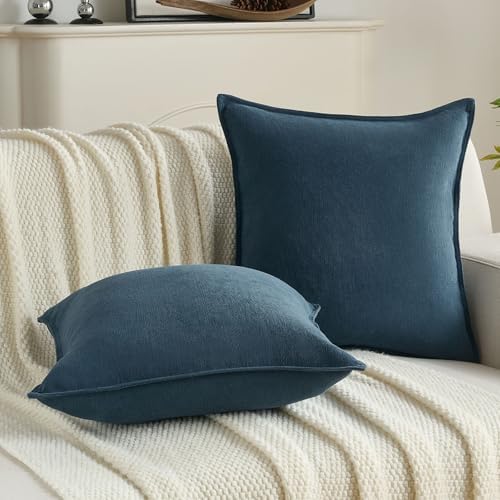 FUTEI Pack of 2 Chenille Throw Pillow Covers 22x22 Inch, Navy Blue - Image 5