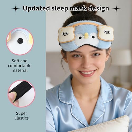 PERFECTSIGHT Sleep Eye Masks, Cute Penguin Sleep Eye Cover Lightweight Adjustable Eyeshade Mask Cover for Women Kids Girls Sleep Travel Nap, Toast Headphone - Image 5
