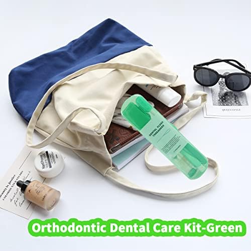 Braces Cleaning Kit for Teeth, Portable Orthodontic Toothbrush Kit Oral Care Dental Travel Kit - Interdental Brush Dental Wax Dental Floss Toothbrush Box (Green B) - Image 6