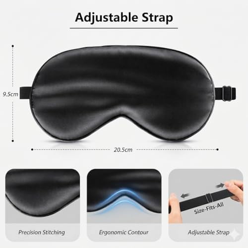 Sleep Mask, Upgraded Adjustable Eye Masks for Sleep, 3D Contoured Night Sleeping Mask with Silk-Like Satin Fabric, Lightweight Breathable Eye Mask for Travel, Side Sleeper, Meditation, Women Men - Image 4