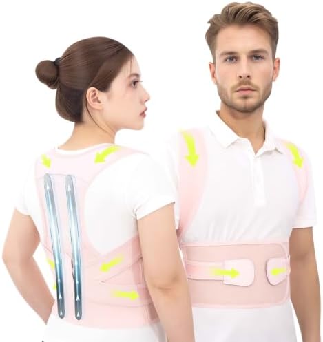 Posture Corrector for Women and Men, Adjustable Back Brace Support with Dual Support Rods, Shoulder Straightener Posture Corrector for Rounded Shoulders, Upper Back Support Brace, Breathable Posture Trainer (Pink, Small) by Cmipeob