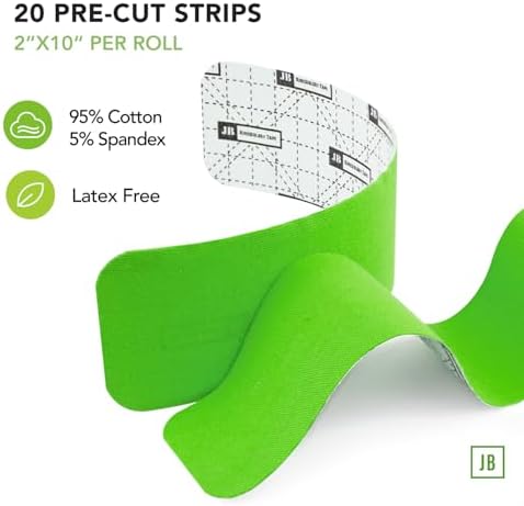JB Tape Kinesiology Tape, 80 Precut Strips, Green, Latex‑Free, 4 Rolls - Image 6