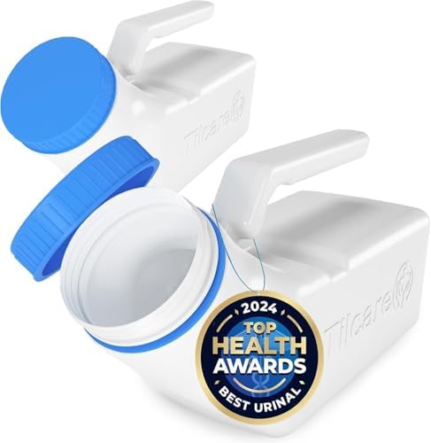 Urinals for Men Glow in The Dark Lid by Tilcare (2 Pack) - 32oz/1000mL Thick Plastic Mens Bedpan Bottle with Screw-on Lid - Spill Proof Urinary Chamber - Male Portable Travel Pee Bottles by Tilcare