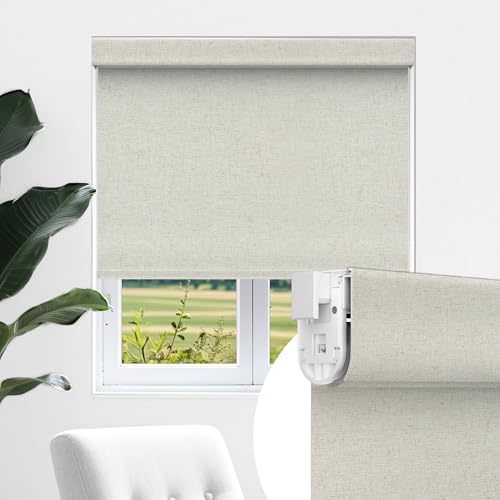 Allesin zen No Drill No Tools Blackout Roller Shades for Windows, 100% Blackout Linen Fabric,Renter-Friendly,UV Protection,Cordless Roller Blinds for Home, Office, Bedroom(Linen,28x48) by allesinZEN