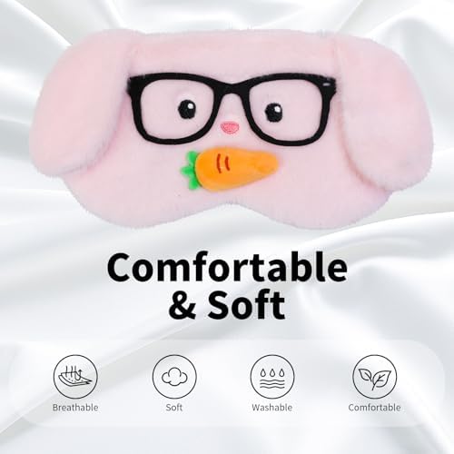 PERFECTSIGHT Sleep Eye Masks, Cute Plush Sleep Eye Cover Lightweight Adjustable Eyeshade Faux Fur Mask Cover for Women Men Kids Sleep Travel Nap, Glasses Bunny - Image 2