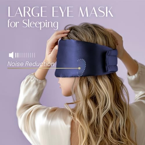 Silk Sleep Mask Soft Pressureless: 100% Mulberry Silk for Eye Skin Anti Wrinkles, Large Size for Total Blackout, Adjustable Wide Velcro Ear Cover - Image 5