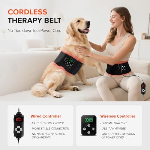 2-in-1 Cordless Red Light Therapy Belt, Wired & Wireless Controller 3000mAh Rechargeable Battery Magnetic LED Screen, 49" * 7" Wearable 660nm & 850nm Red Light Therapy Wrap Belt for Body - Image 3