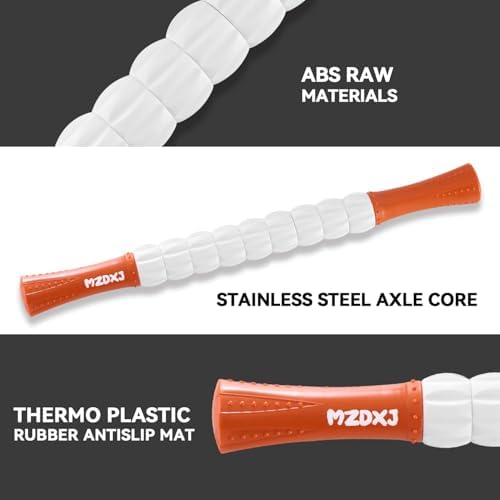 Muscle Roller Massage Roller Stick- Deep Tissue Fascia Blaster for Myofascial Pain Relief, Lymphatic Drainage & Body Sculpting, Handheld Physical Therapy & Recovery Tool(Orange White) - Image 2