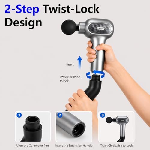 AxBerry Massage Gun, Deep Tissue Percussion Massager with Heat & Detachable Extension Handle, Handheld Muscle Massager for Back, Neck & Shoulders Pain, Portable Massage Gun, Muscle Gun - Image 3