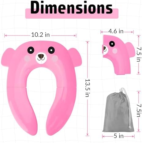 Maliton Foldable Travel Potty Training Seat for Toddlers, Pink Bear - Image 2